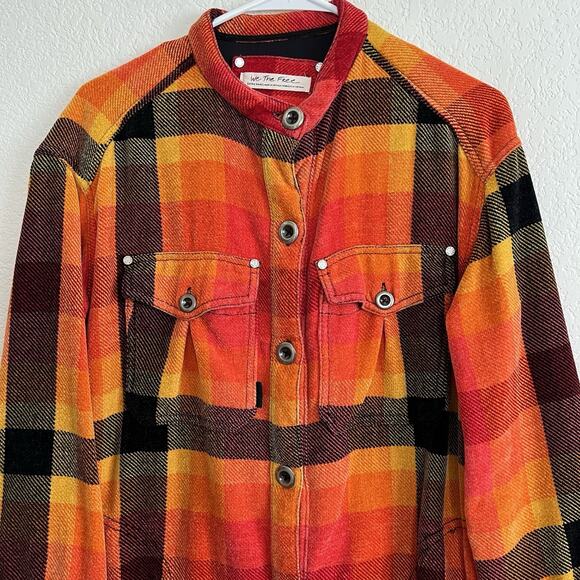 Free People Size XS Ashima Chenille Plaid Duster Maxi Jacket Orange Fall Boho - Picture 7 of 13